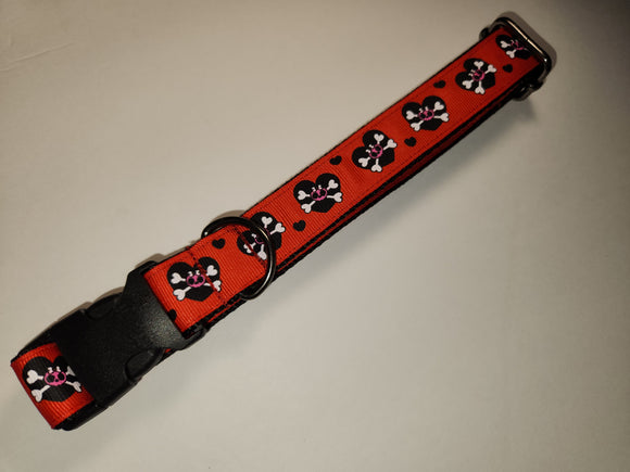 Hearts Skull Red Collar - Large