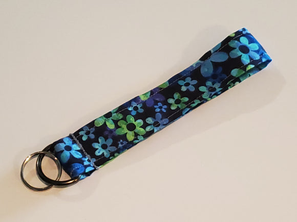 Wristlet Keychain - Flowers Blue/Green