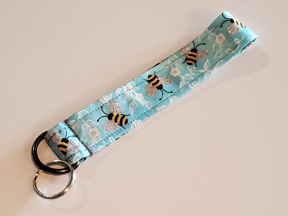 Wristlet Keychain - Bees Blue