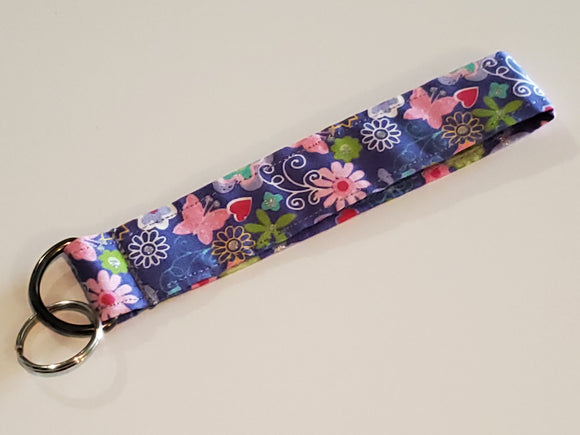 Wristlet Keychain - Flowers Purple