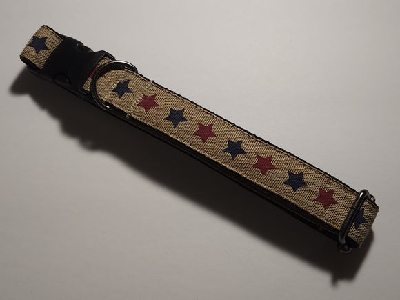 Red and Blue Stars on Tan Collar - Large