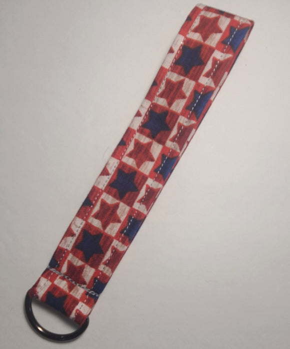 Wristlet Keychain - Stars on Squares Red/Blue