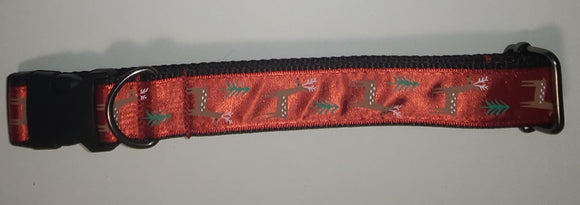 Christmas Red with Deer and Trees Collar - Large