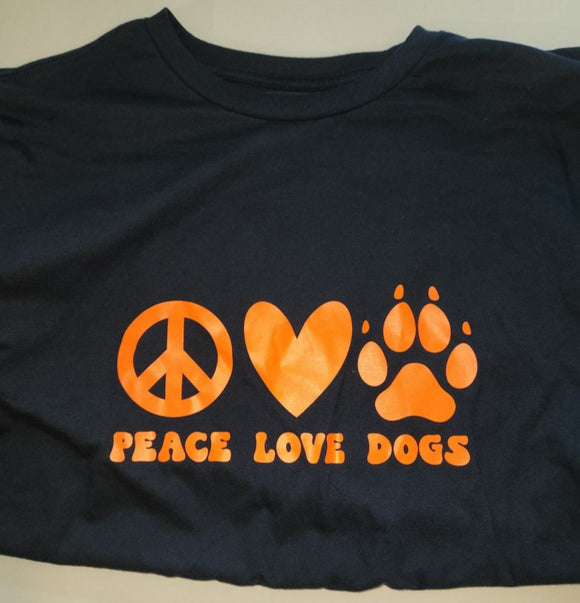 Shirt - Peace, Love, Dogs (Navy Blue/Orange XL)