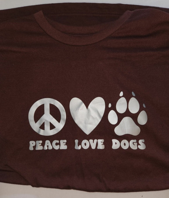 Shirt - Peace, Love, Dogs (Maroon/Silver XXL)