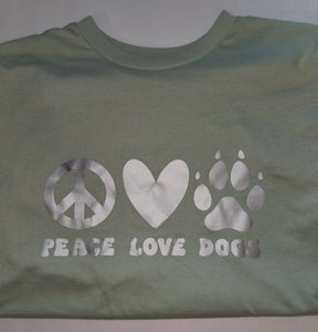 Shirt - Peace, Love, Dogs (Olive Green/Silver M)